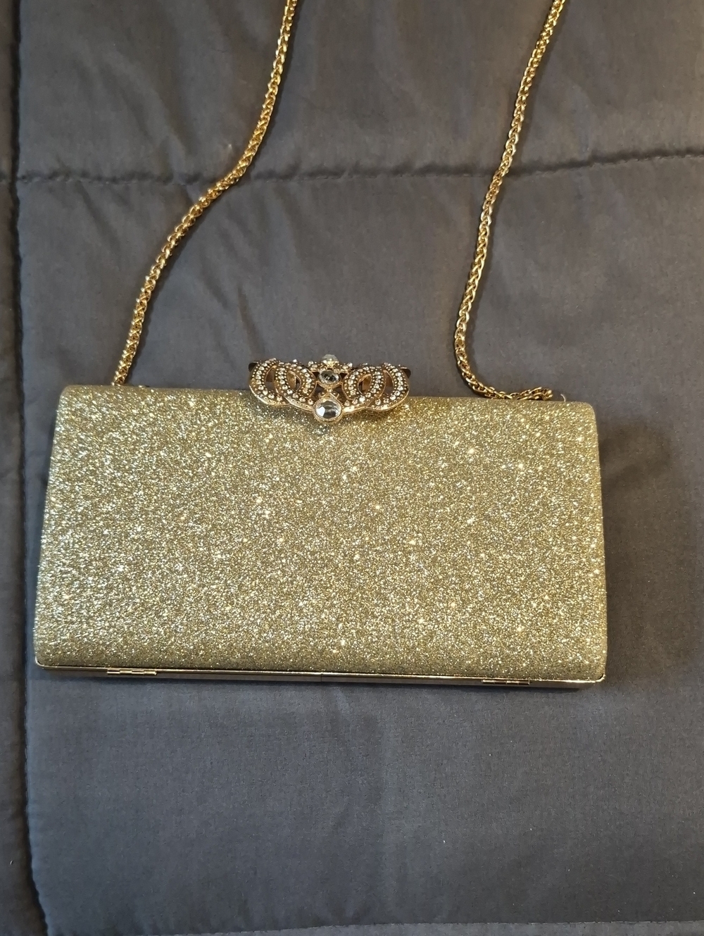 Gold Glitter Chain Clutch Evening Bag